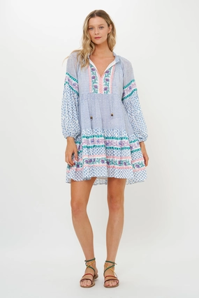 Balloon Sleeve Short Jungi Blue Dress Flexible Fit Street Look