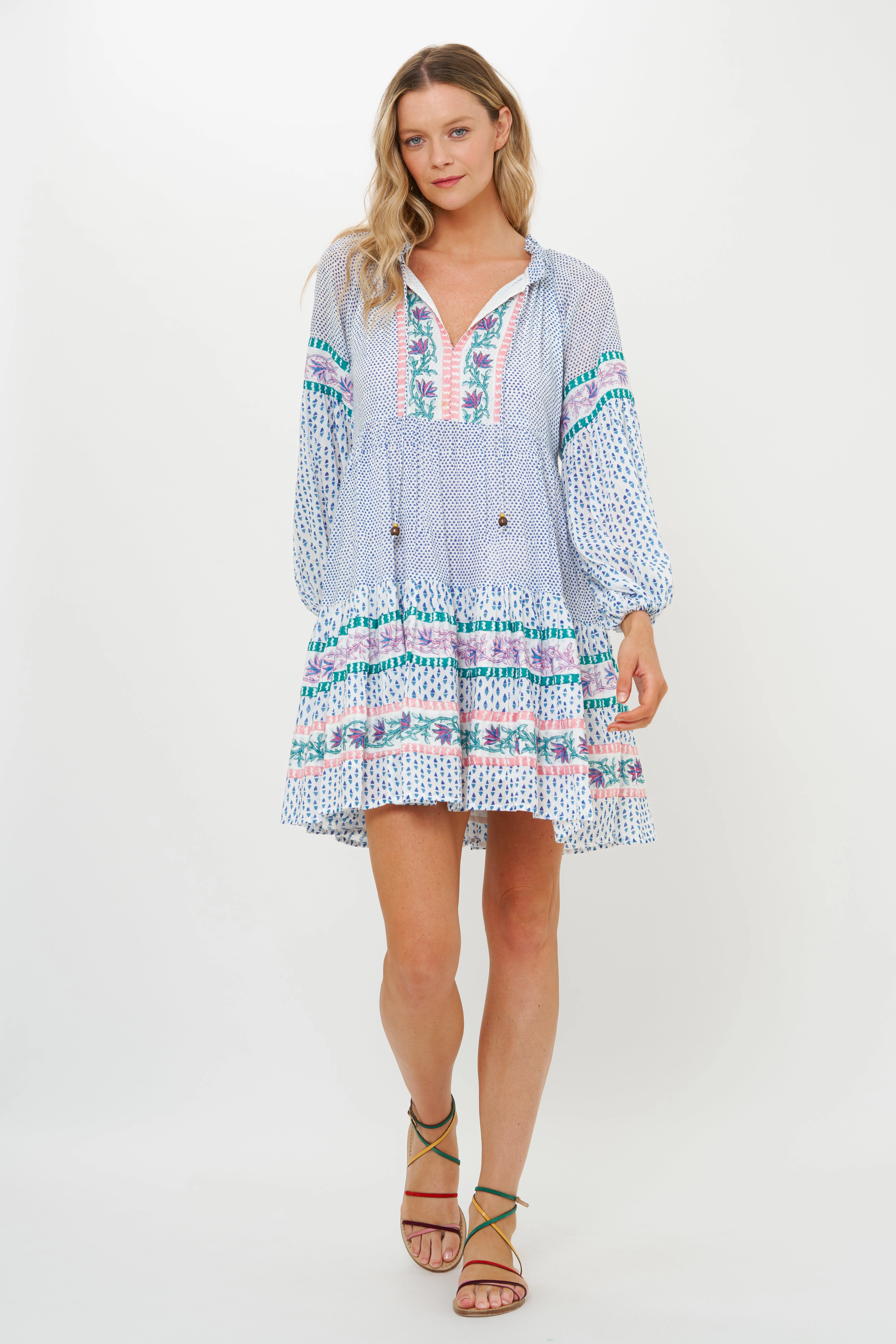 flattering appearance Balloon Sleeve Short Jungi Blue Dress