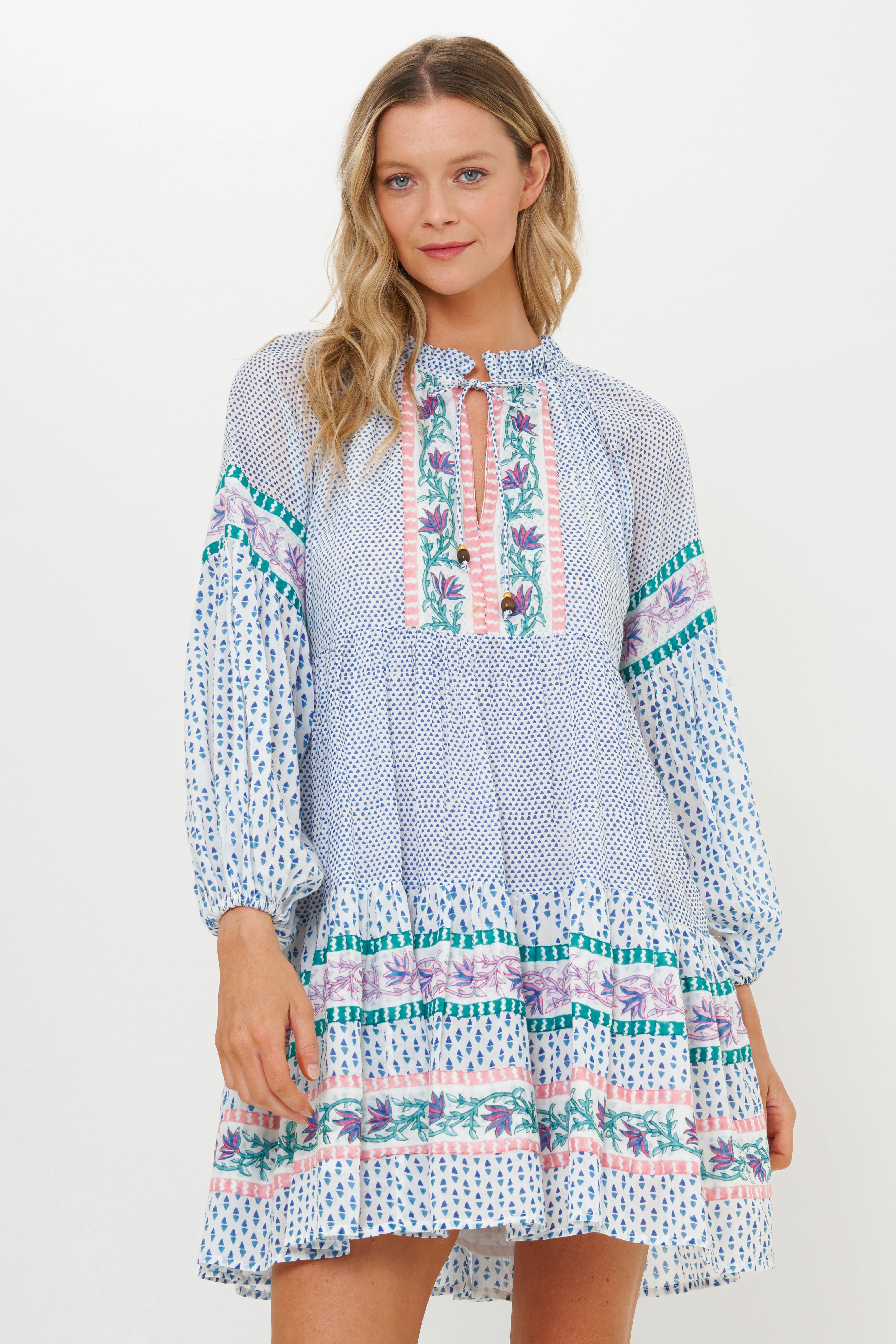 Balloon Sleeve Short Jungi Blue Dress Sleek Look Contemporary Vibe