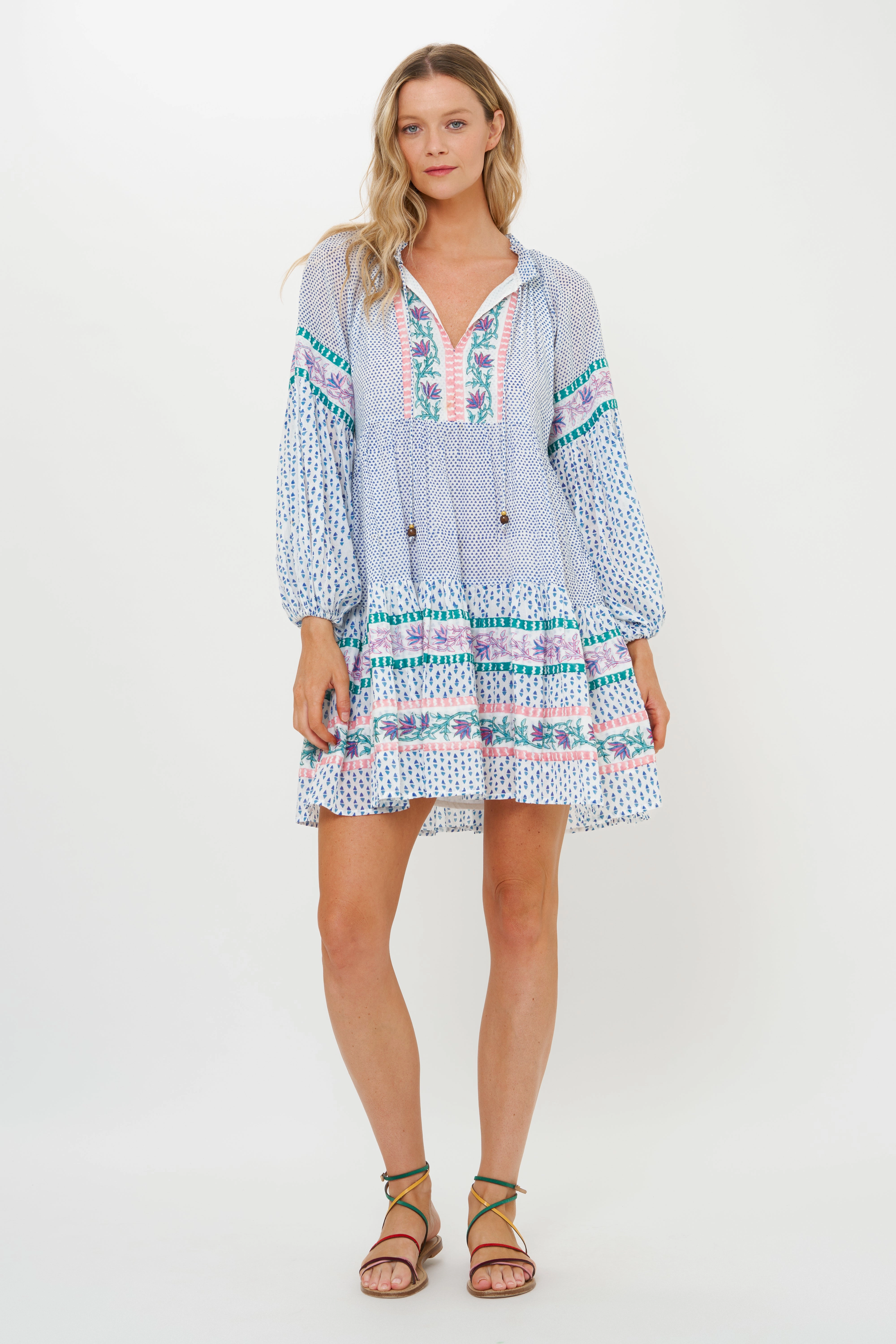 Balloon Sleeve Short Jungi Blue Dress Flexible Fit Street Look