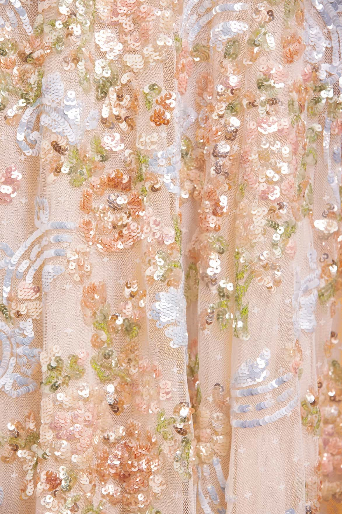 Baroque Floral One-Shoulder Ankle Gown Sage Glow