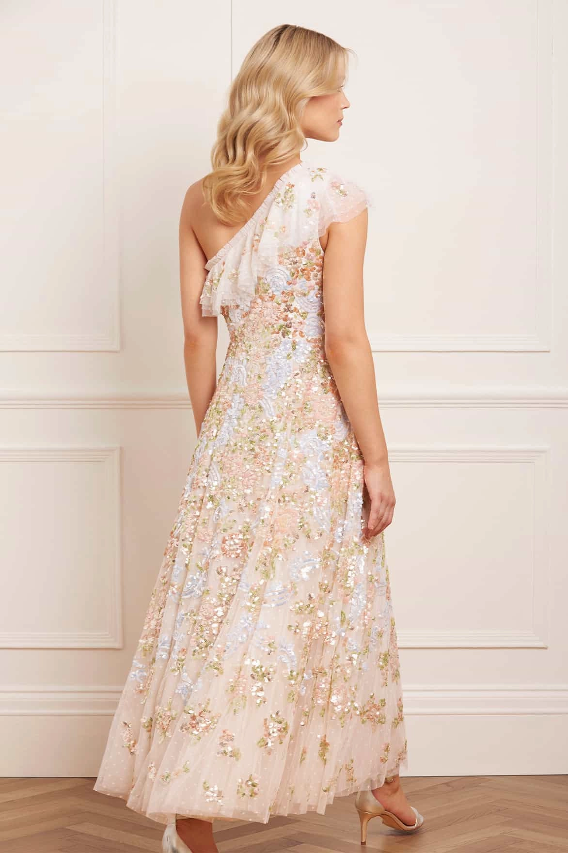 Timeless Layer Comfy Comfort Baroque Floral One-Shoulder Ankle Gown