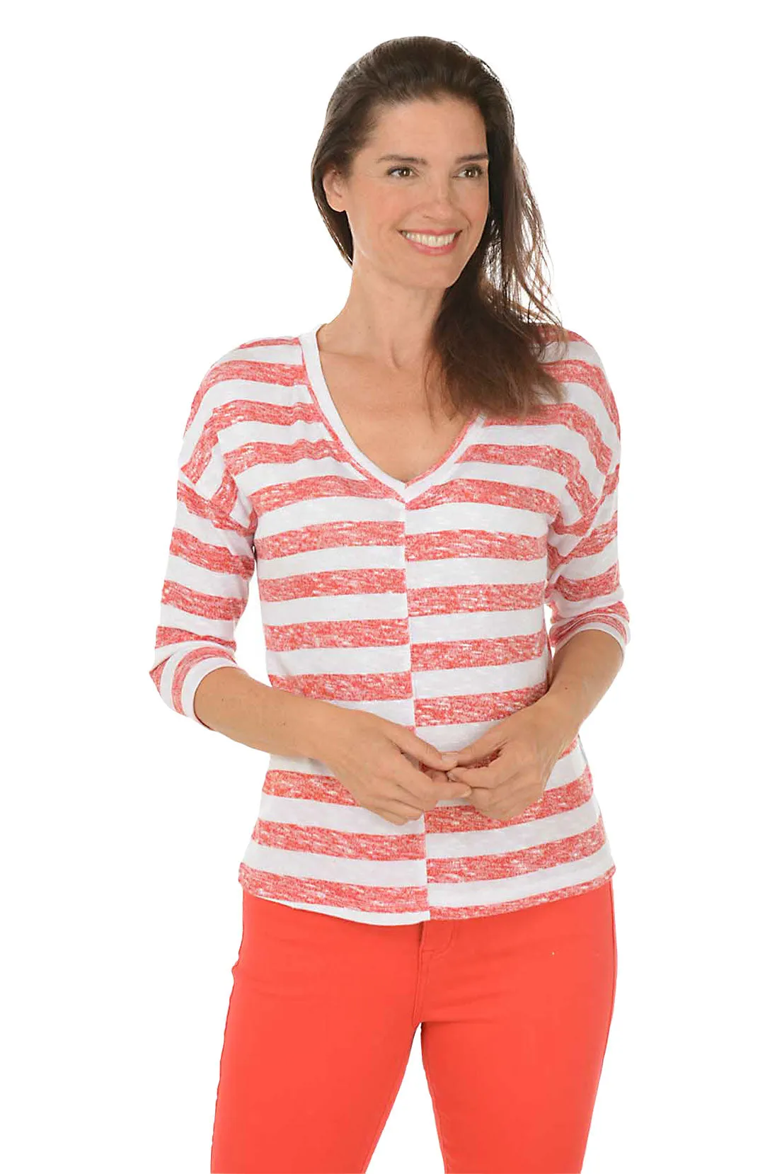 Summer Sweater Non Restrictive Collar Bay Berry Striped Knit Top