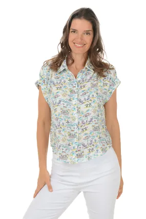 Midweight Four Way Stretch Beach Scene Short Sleeve Shirt