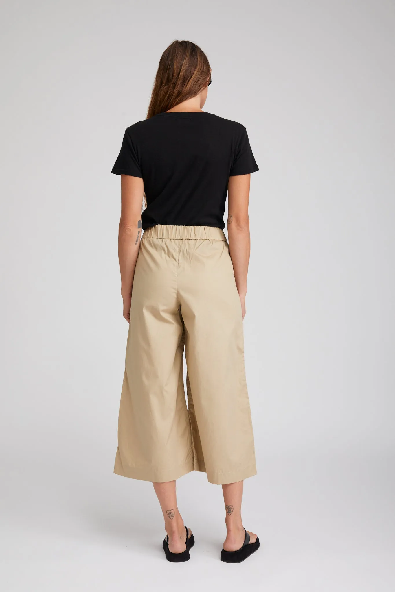 Beige Cotton Poplin Culotte Pants No Fuss