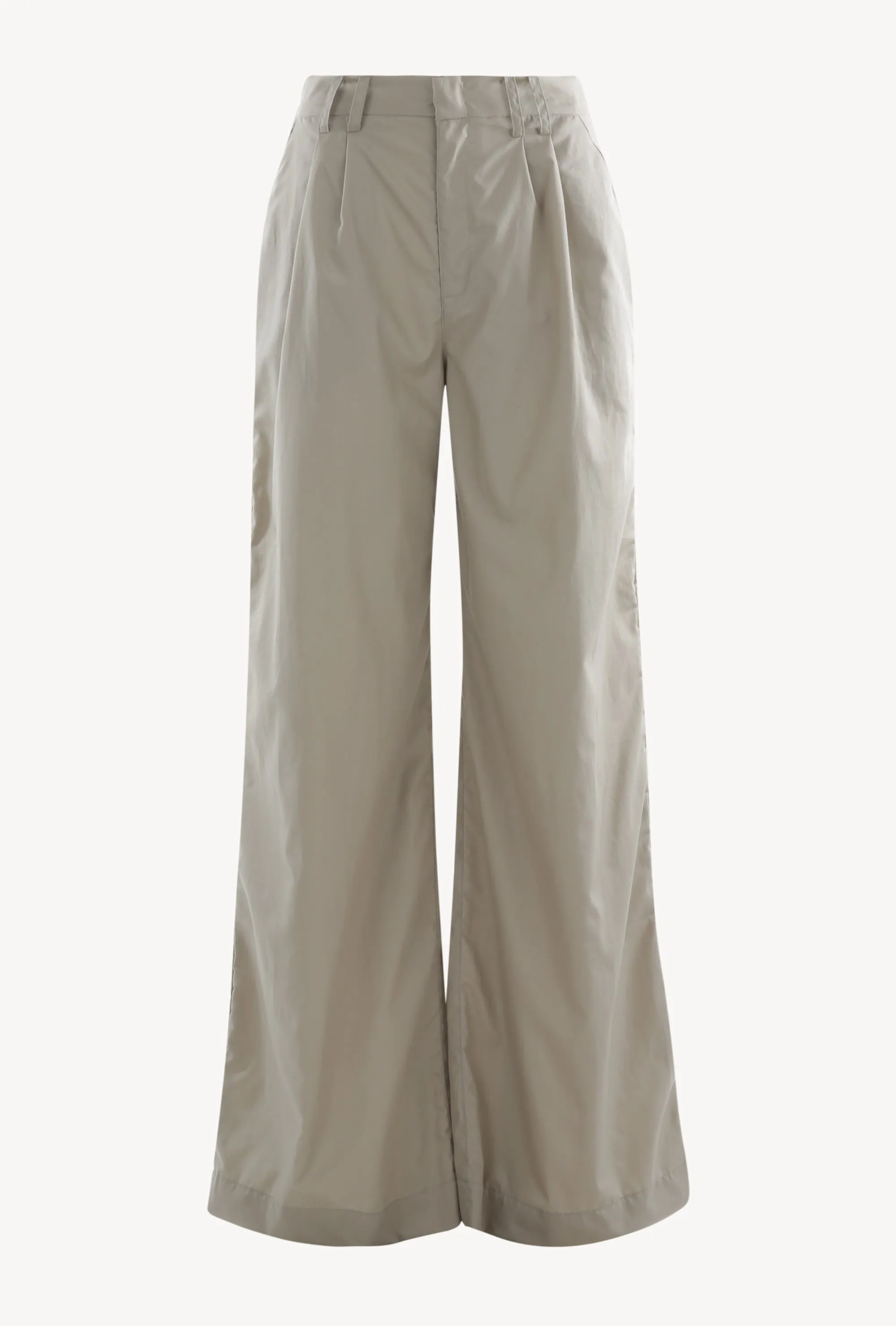 DoubleLayeredHem Beige Cotton Poplin Pleated Trousers