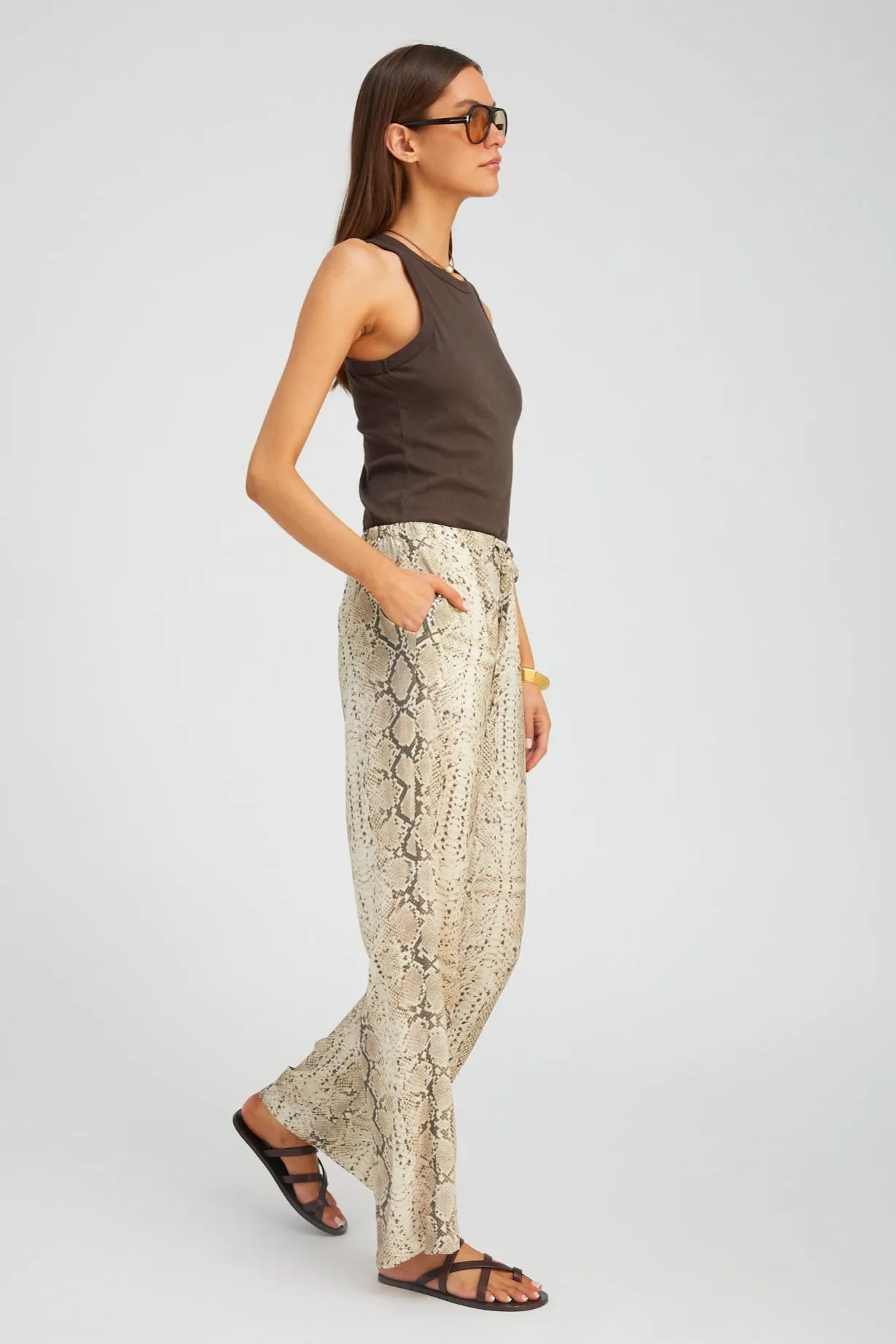 Beige Snakeskin Silk Kauai Pants Multi Pocket System Trendy Appeal