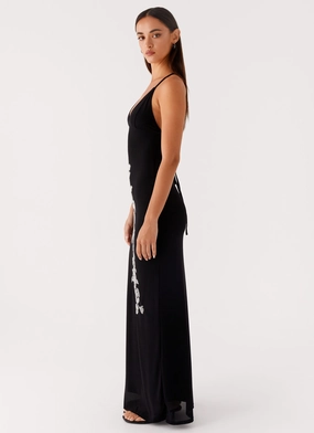 Beki Beaded Mesh Maxi Dress - Black