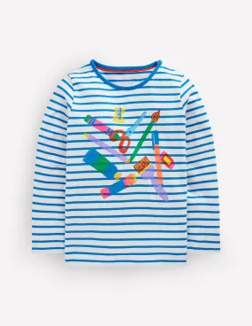 Layerable Look Long Sleeve Riso T-Shirt-Soft Ivory/Kingfisher Blue