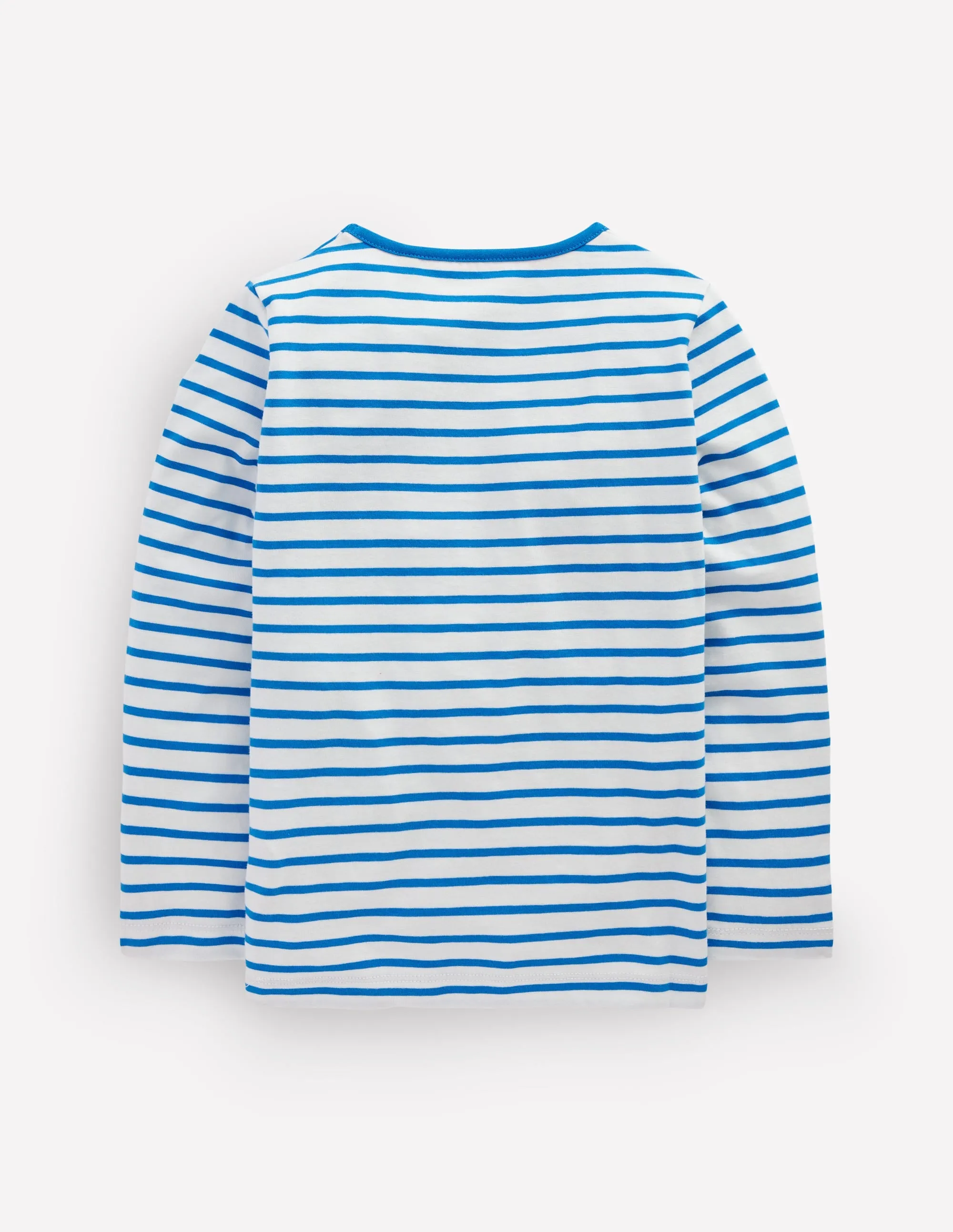 Long Sleeve Riso T-Shirt-Soft Ivory/Kingfisher Blue High Density Cotton
