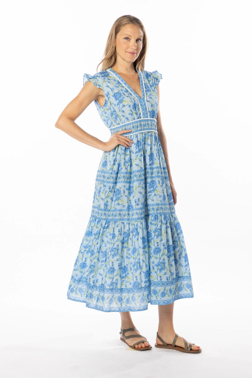 Bindu Celine Midi Provence BiasCutSilhouette Cinched-Waist