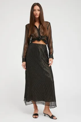 Black and Gold Silk Bias Maxi Skirt Light Flow Cozy Vibe