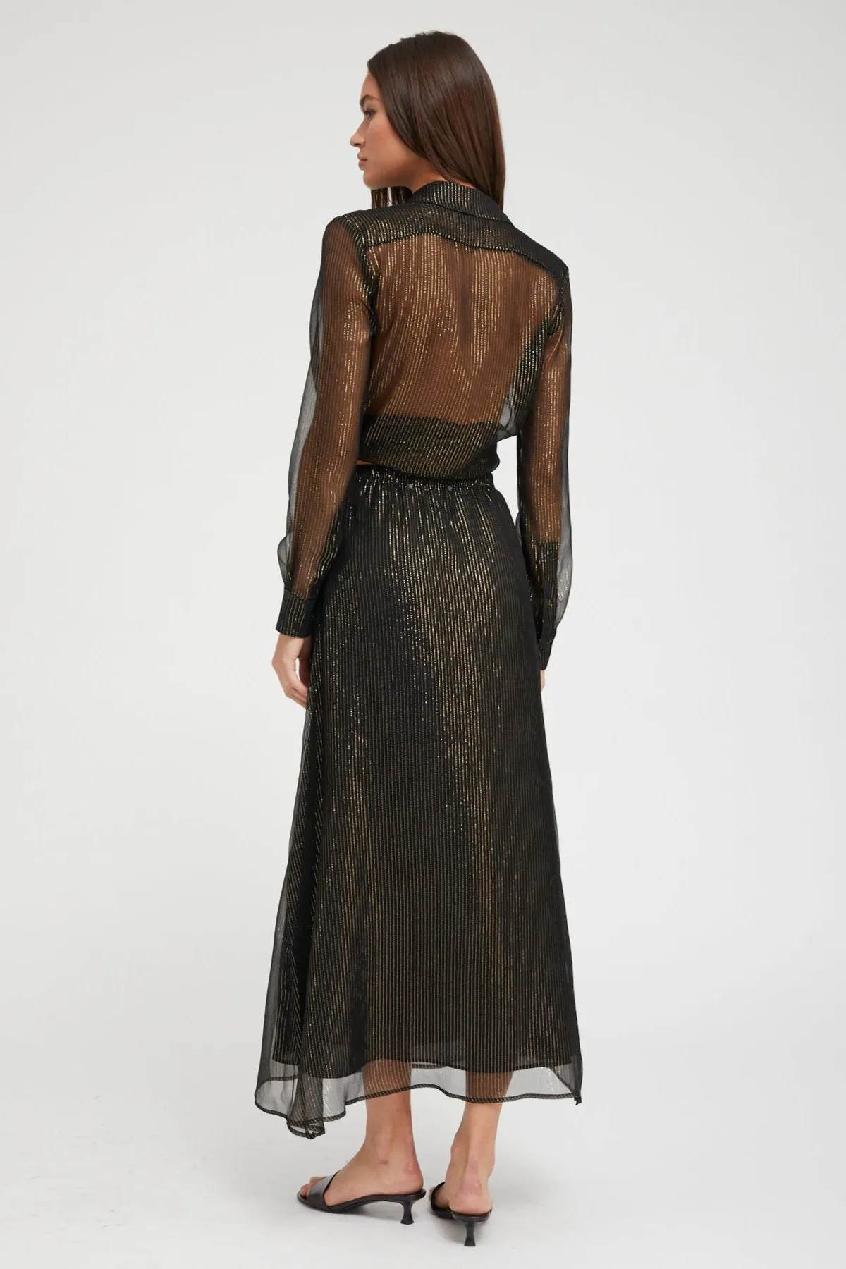 Artisan Print Daily Favorite Black and Gold Silk Bias Maxi Skirt