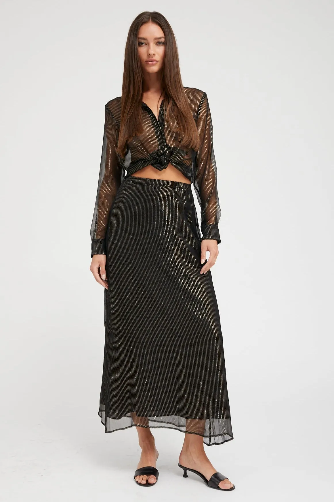Black and Gold Silk Bias Maxi Skirt Light Flow Cozy Vibe
