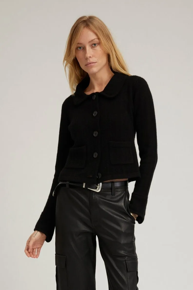 WrinkleFree Finish Ultra Soft Handfeel Black Cashmere Collared Cardigan