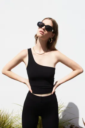 Black City One Shoulder Top ZipClosure