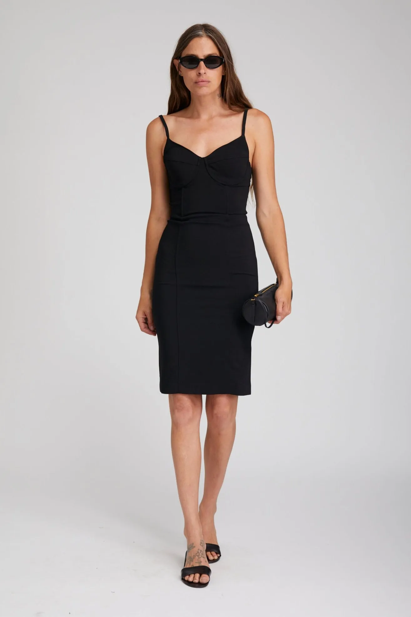 Black Crepe Bustier Dress Silky texture