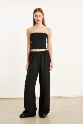 Laser Cut Edges Black Crepe Easy Pants