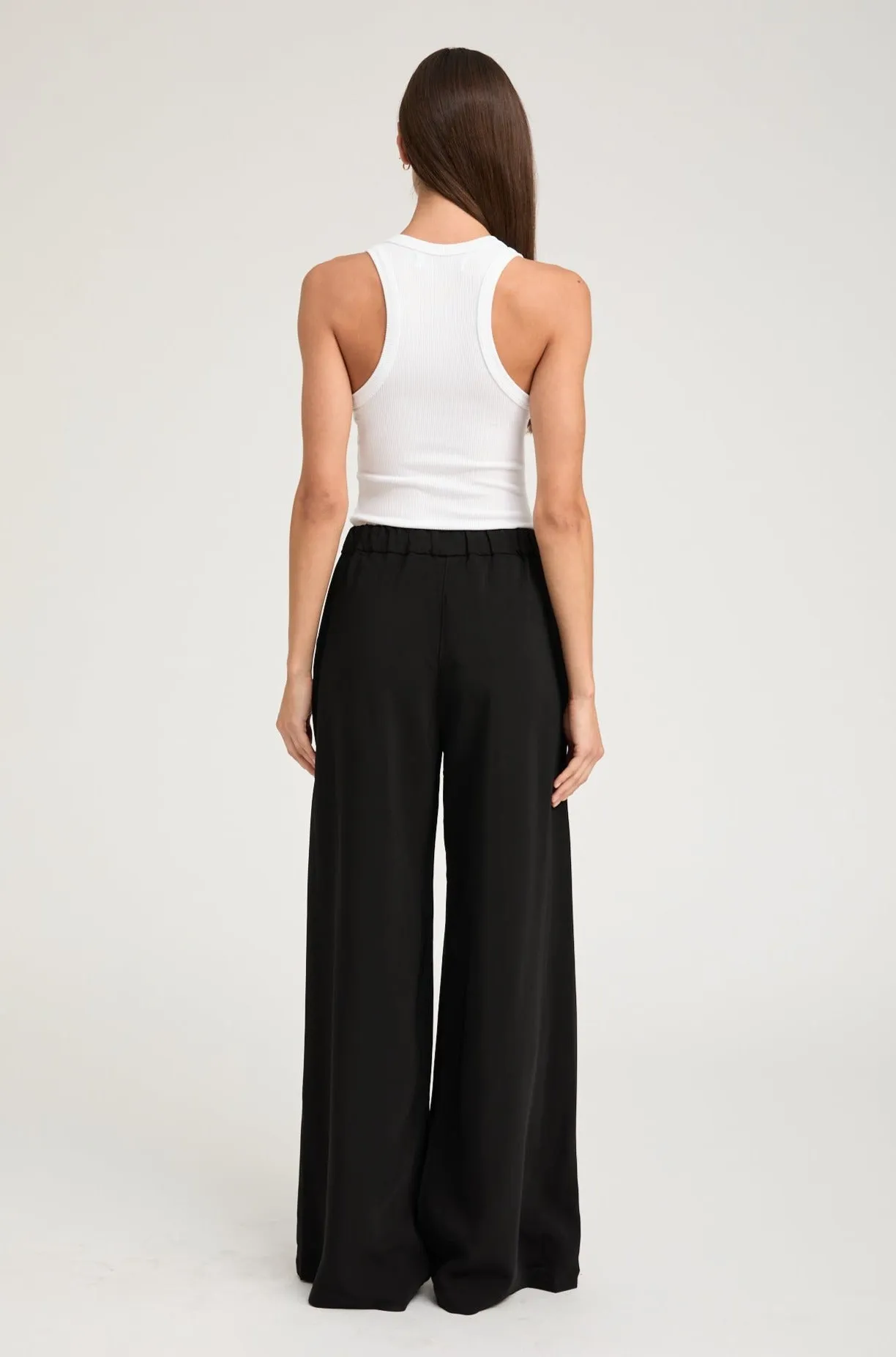 ReinforcedKnees Compact Fit Black Crepe Wide Leg Pintuck Trousers