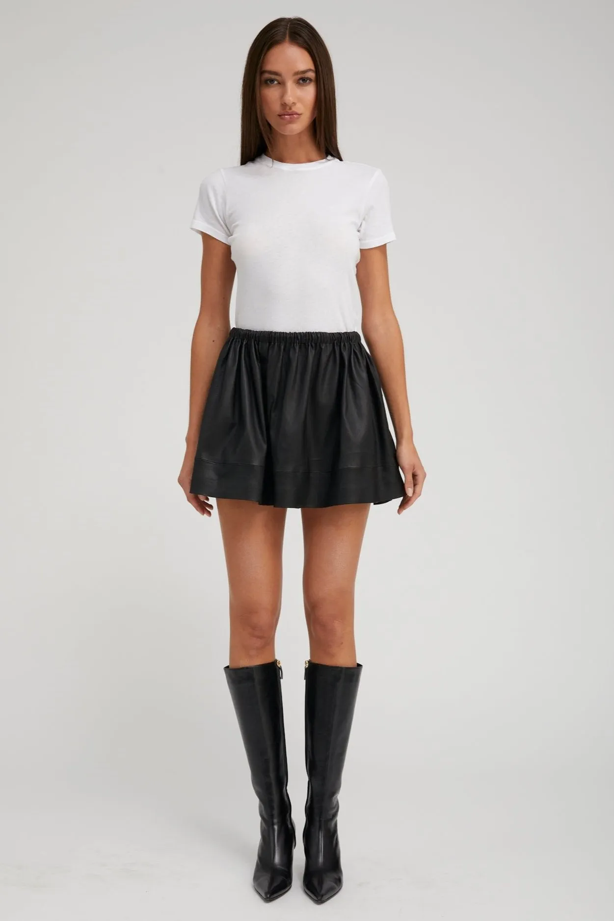 Chic Look Daytime Look Black Leather Bell Mini Skirt