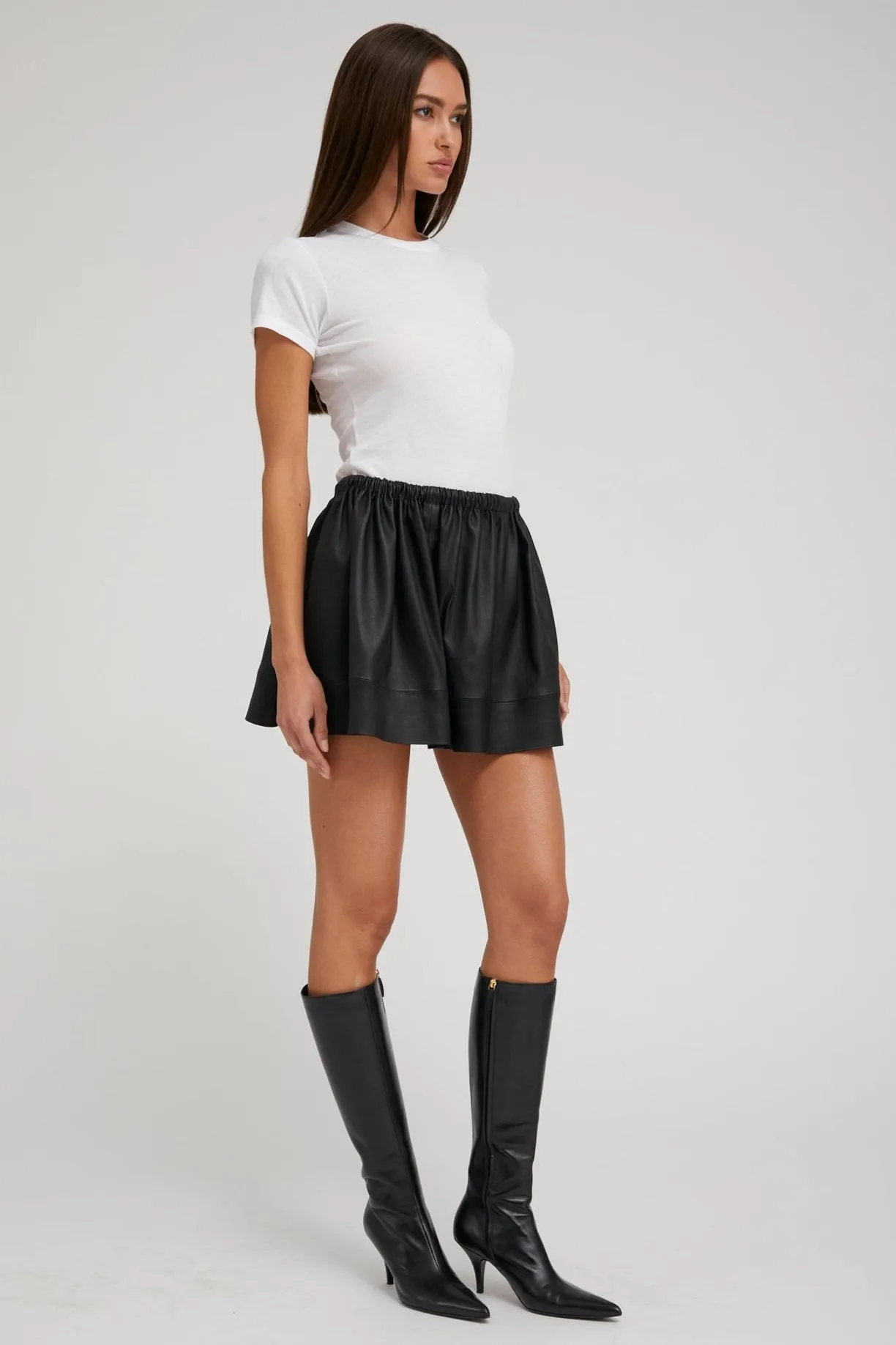 Black Leather Bell Mini Skirt party look Organic Cotton