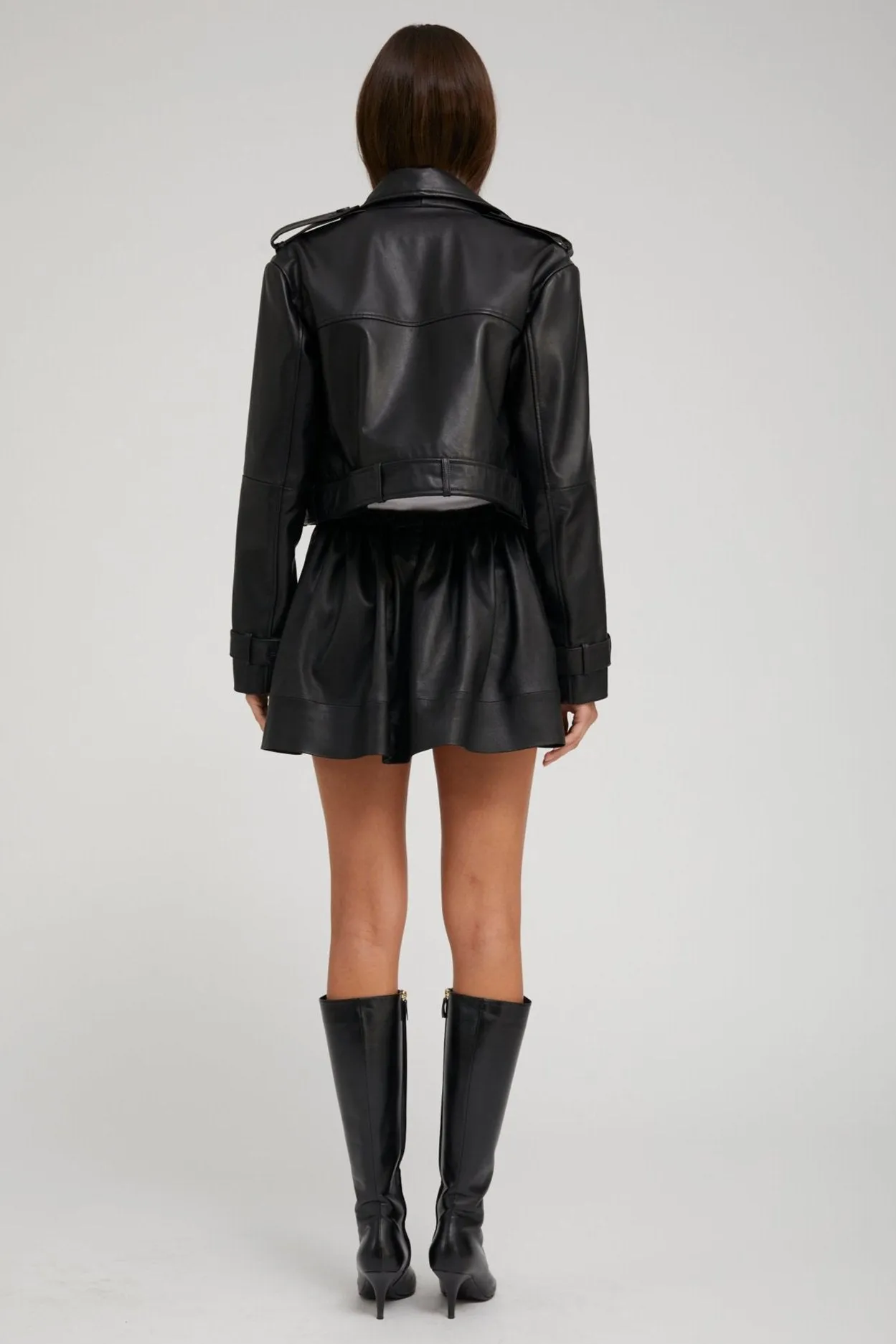 Black Leather Cropped Trench Everyday Layers Durable Outer Layer