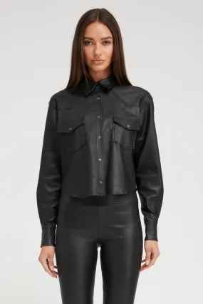 GarmentWashed Softness Black Leather Cropped Western Button Down