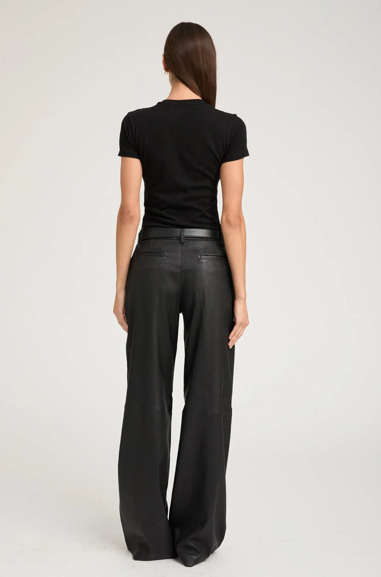 Black Leather Pleated Trousers Supportive Waistband