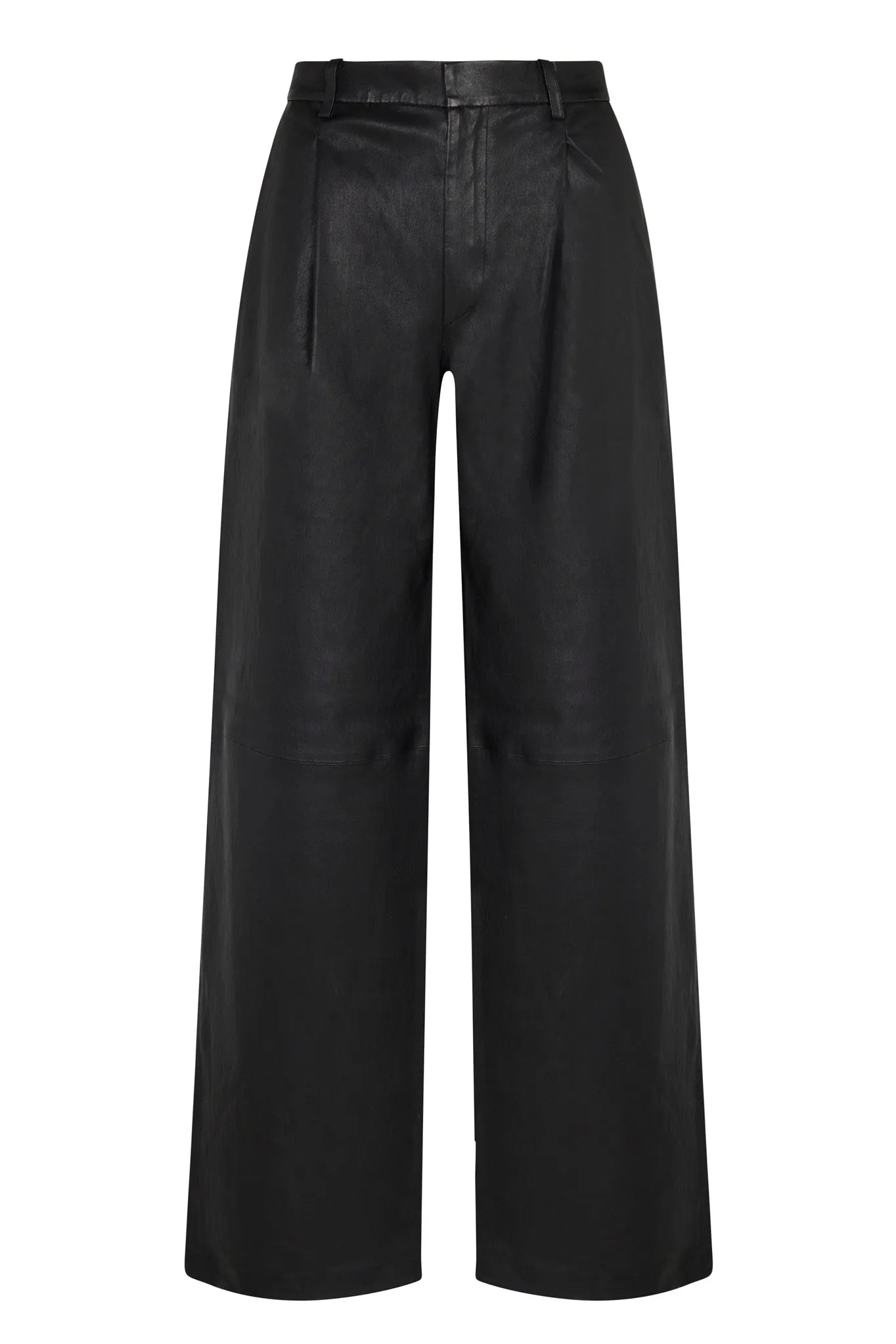 BreathableFabric Machine washable Black Leather Pleated Trousers