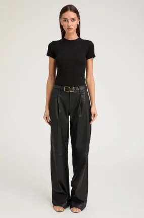 Form Fit Comfort Layering Piece Black Leather Pleated Trousers