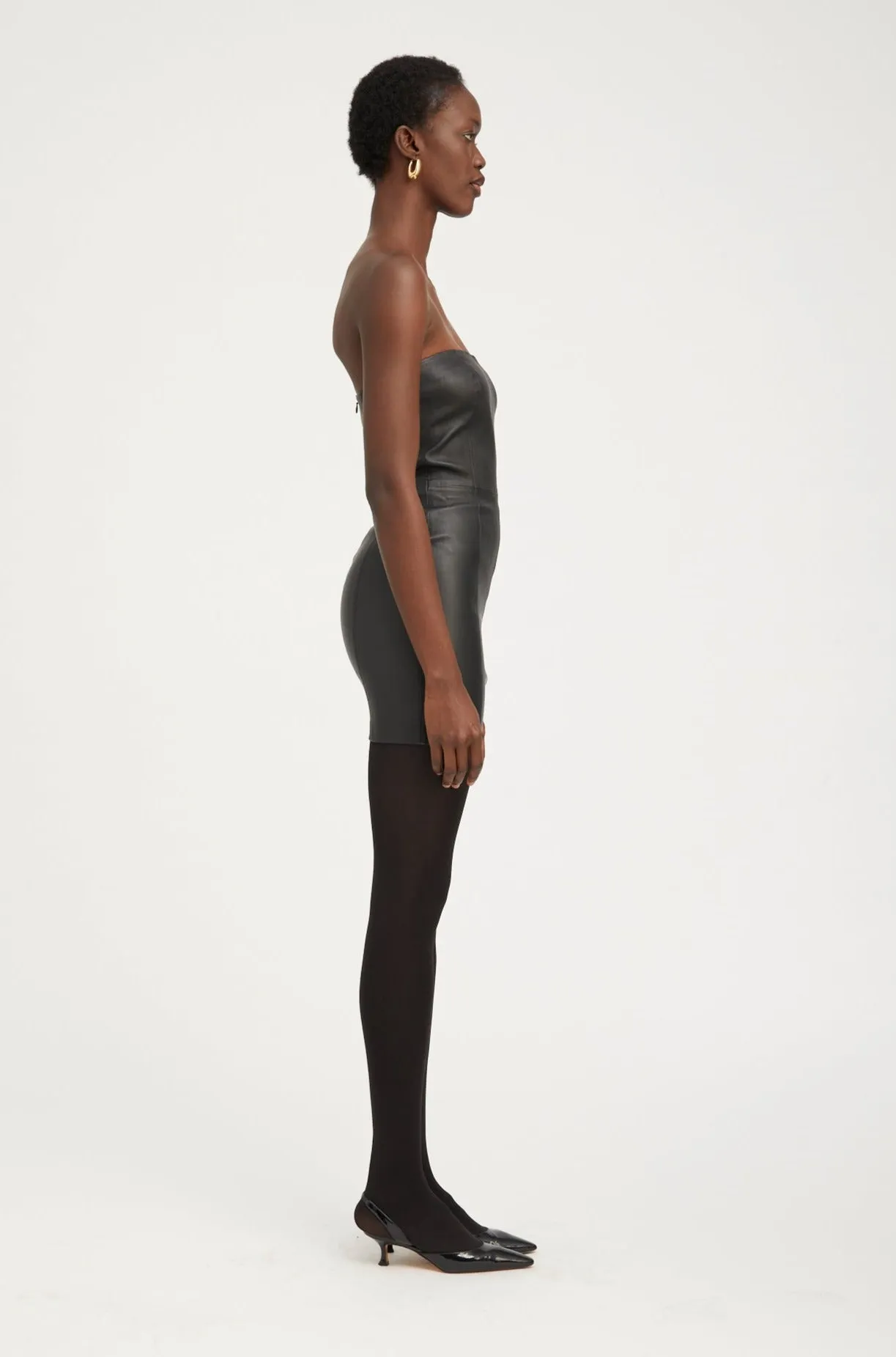 Black Leather Strapless Dress Fashion Fit