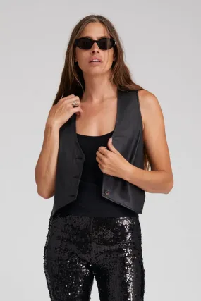 Recycled Material Blend LightweightTexture Black Leather Vest