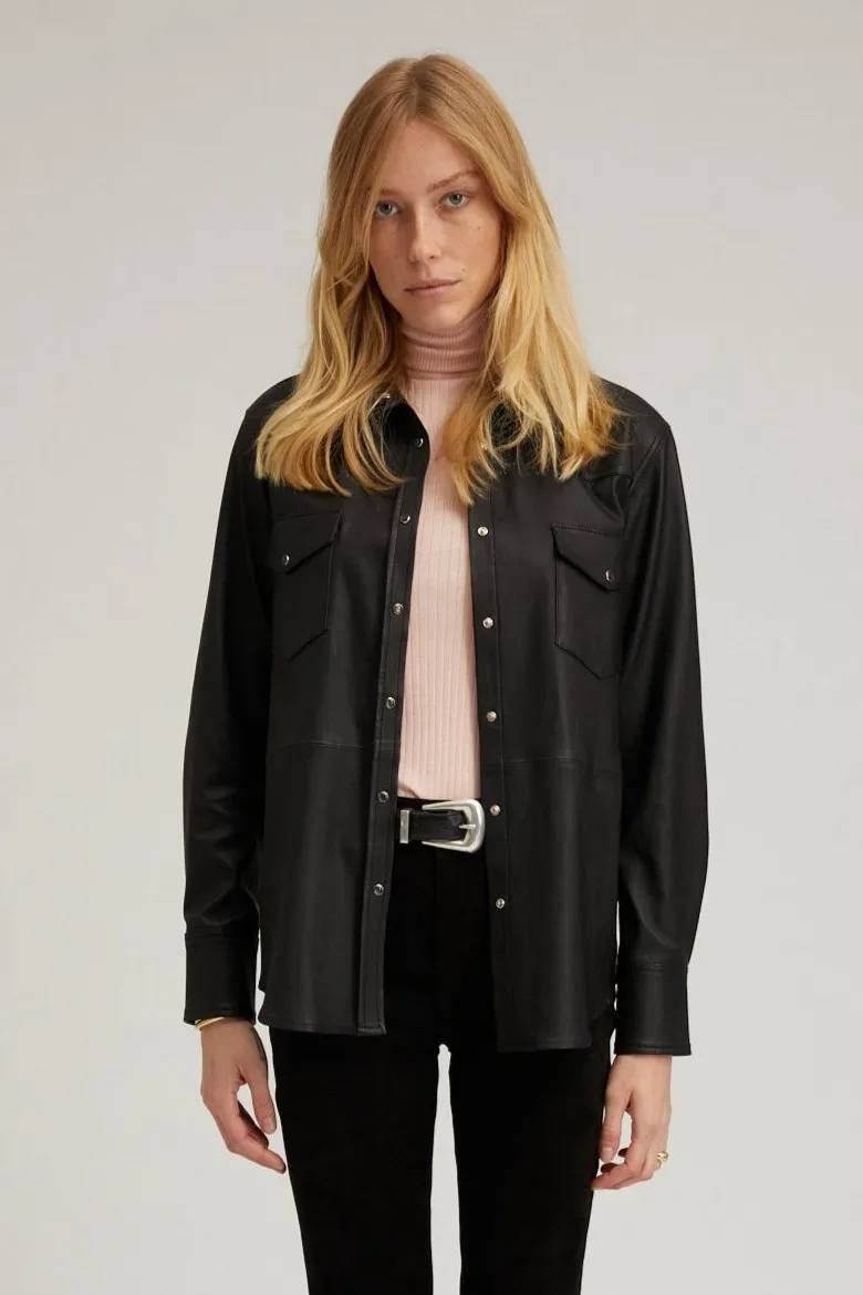 Ethically Sourced Yarn MeshVentilation Black Leather Western Button Down