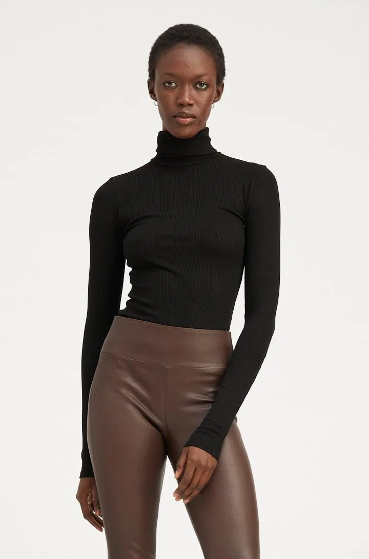 Black Rib Long Sleeve Turtleneck Bound Edges