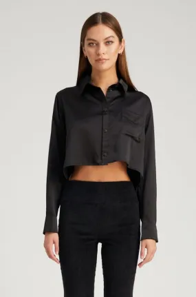 Black Silk Cropped Button Down ErgonomicShape