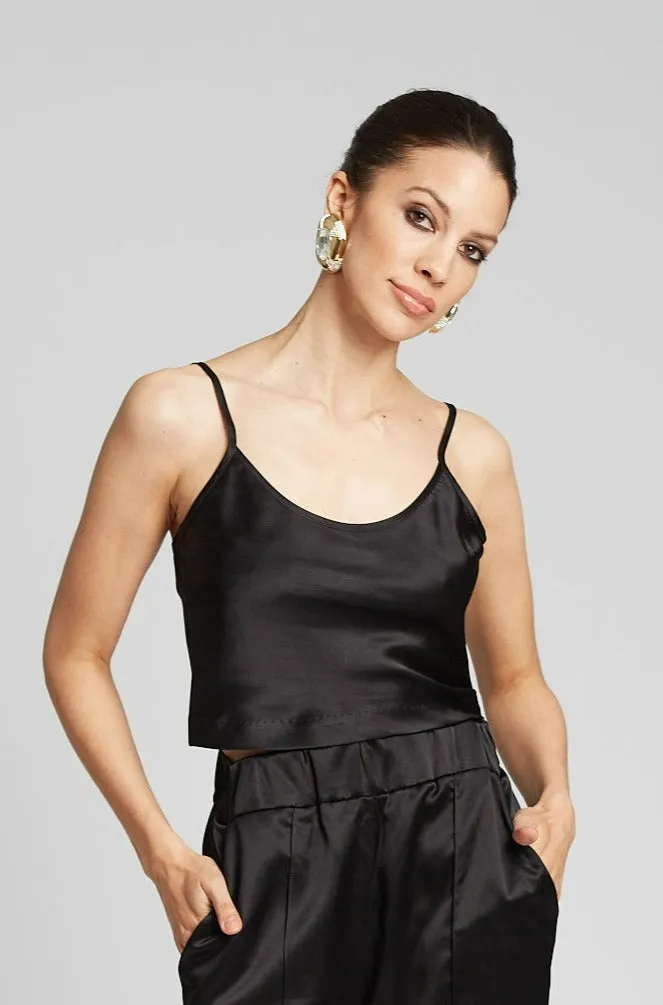 Black Silk Cropped Cami Double Chest Pocket MoistureWicking Material