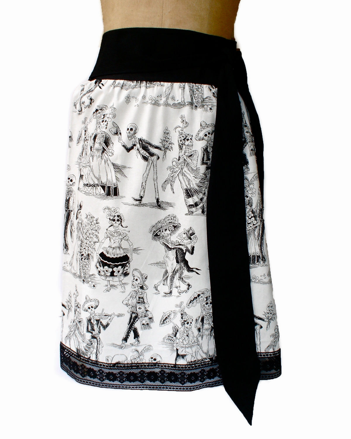 Spring Must Have Chic Tones Black and White Day Of The Dead Inspired Skirt #S-TH720