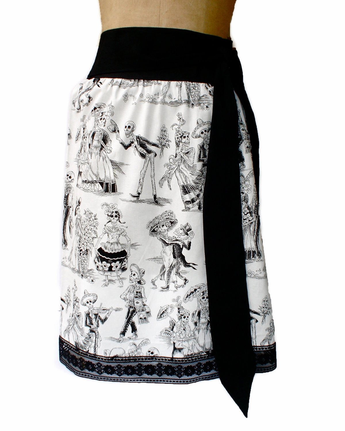 Black and White Day Of The Dead Inspired Skirt #S-TH720 elastic waistband