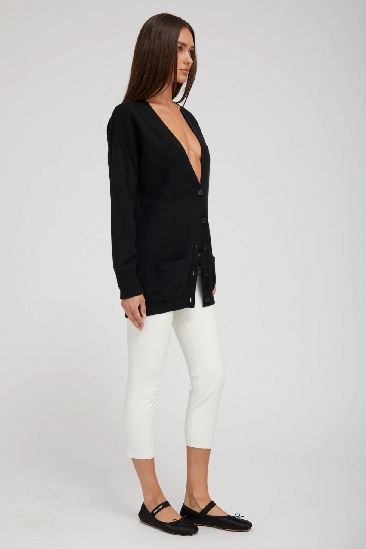 HighCollar Design Black Cashmere Boyfriend Cardigan