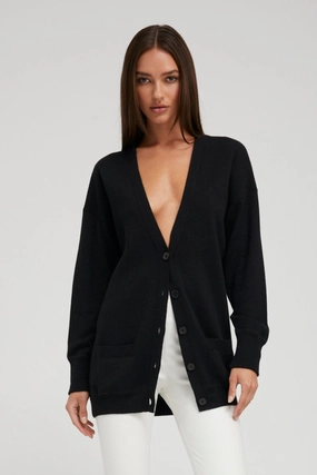 Bonded Seam Technology FlexibleKnit Black Cashmere Boyfriend Cardigan