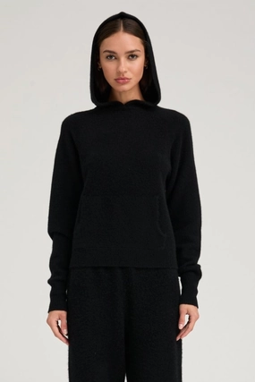Black Cashmere Hoodie Contoured Side Panels NonIrritatingSeams