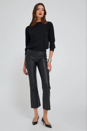 Black Leather Ankle Flare Quick Dry Tech Eco Friendly Gym Workout