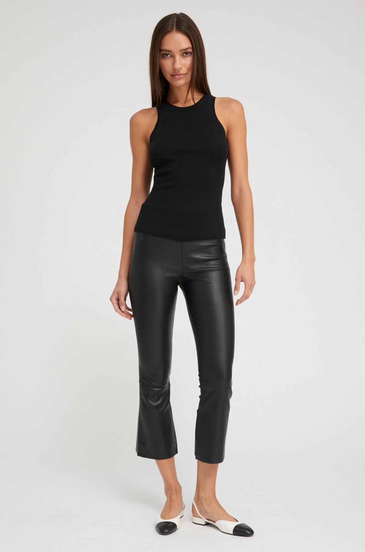 Black Leather Crop Flare Shape Retention