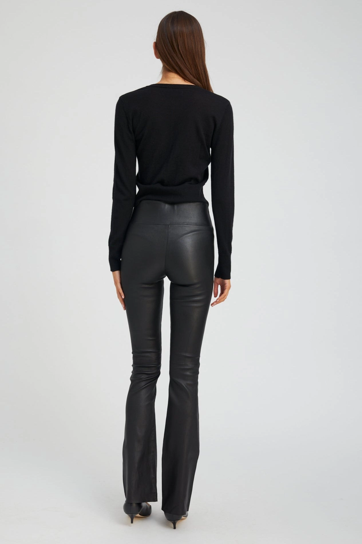 Elastic Fit Black Leather Micro Flare