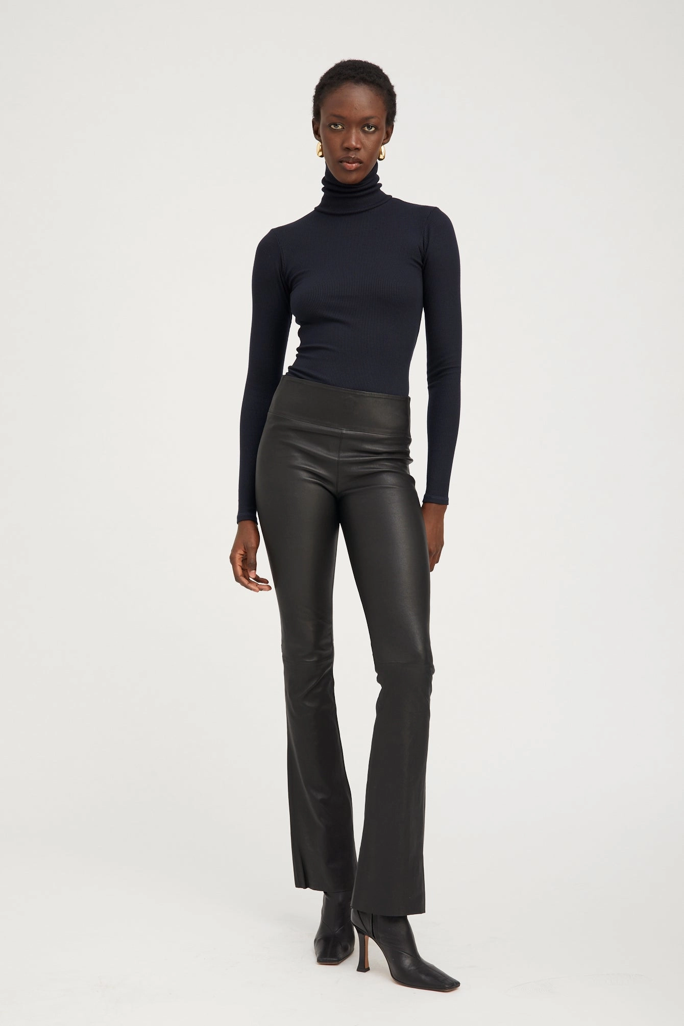 Black Leather Micro Flare Smart and Stylish Durable Stitch Work Commute