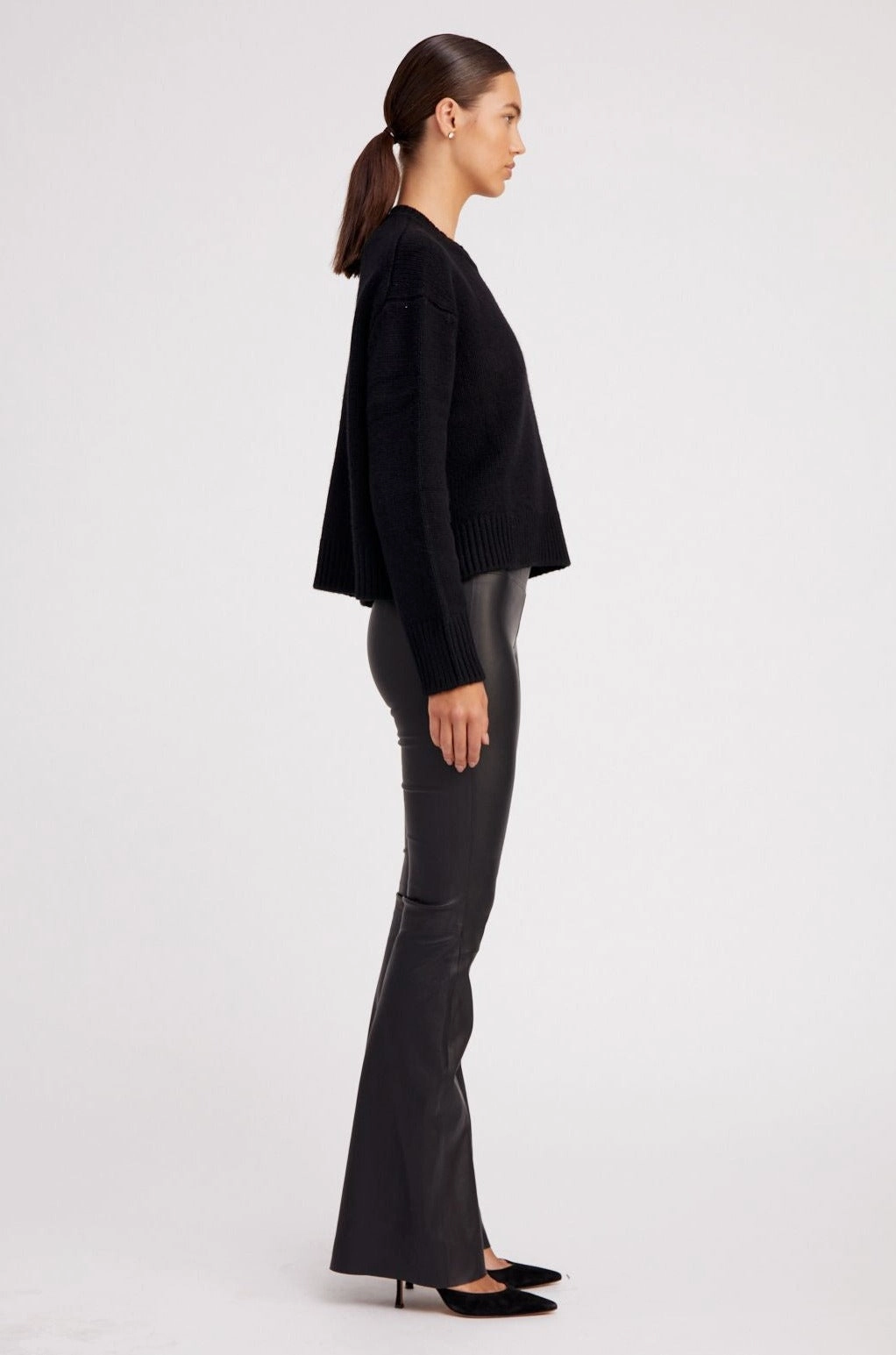 Black Leather Super Flare Morning Stretch Active Lifestyle Moisture Wicking Technology