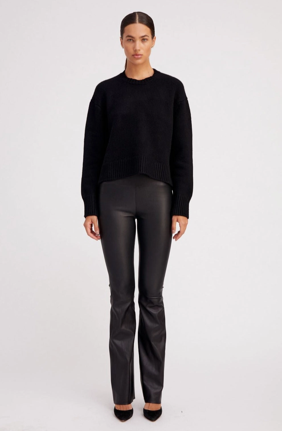 Breathable knit Black Leather Super Flare