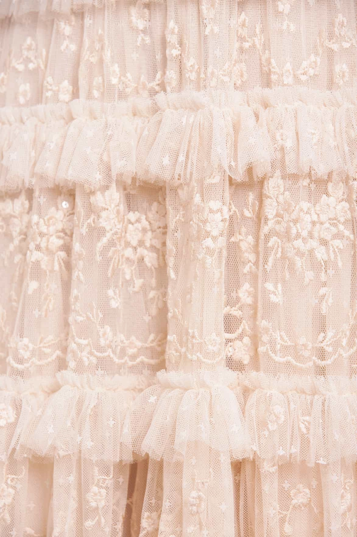 Draped-Style Blossom Lace Ankle Gown