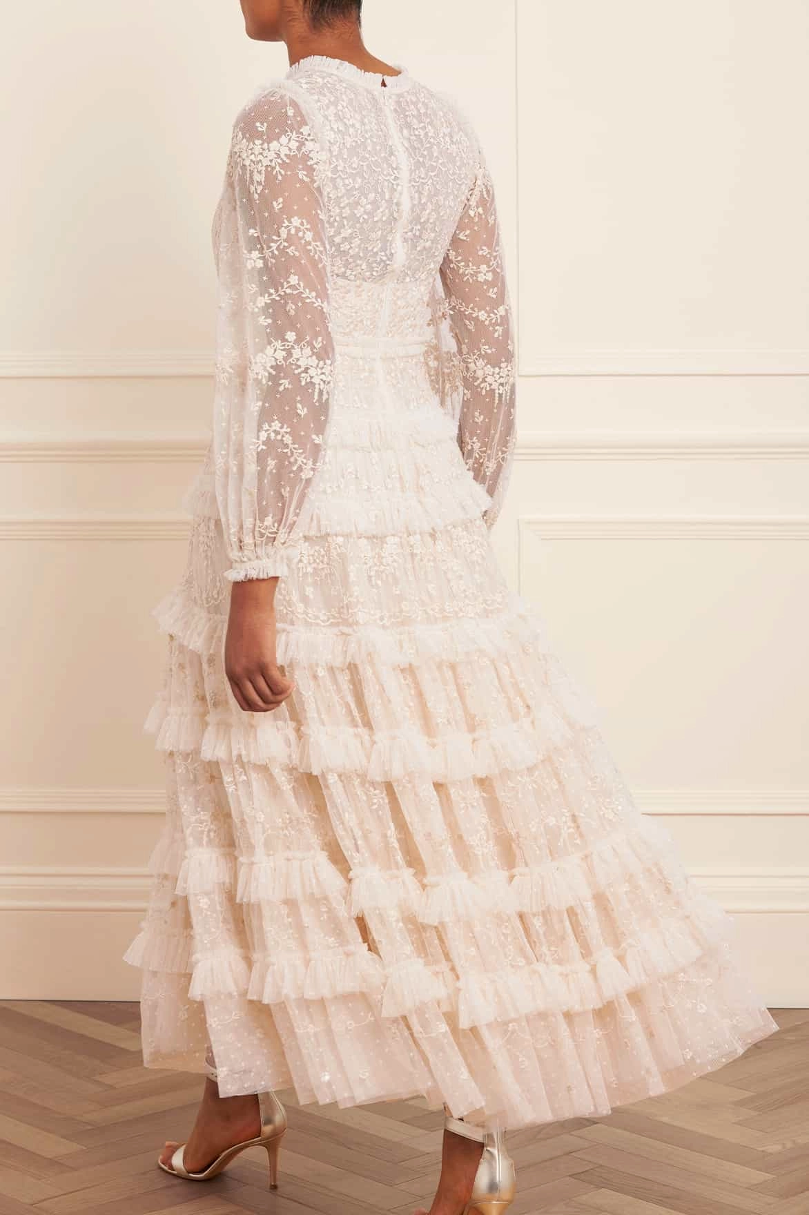 Blossom Lace Ankle Gown Metallic Finish Fashionable Style