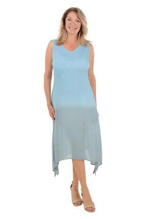 Blue Dip-Dye Sleeveless Midi Dress Pure Aesthetic Silky Form